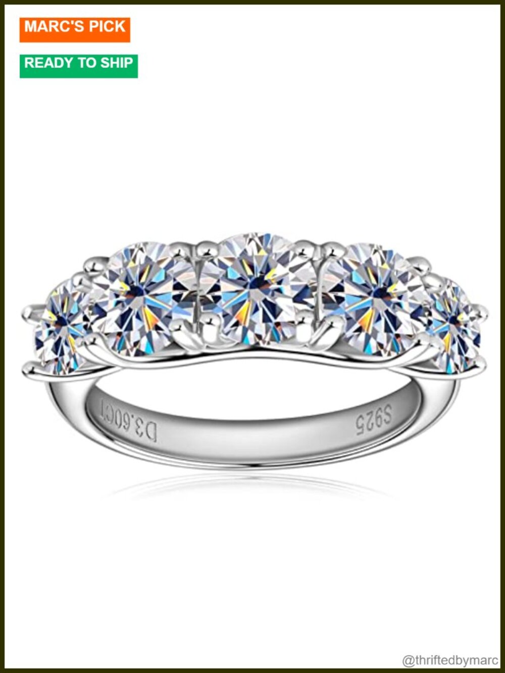 5 Stone Moissanite Half Eternity Ring Sterling Silver Wedding Band